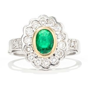 18K Yellow Gold & Platinum Emerald & Diamond Ring